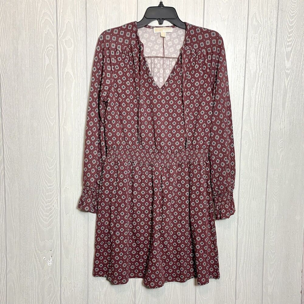 Michael Michael Kors Burgandy V-Neck Long Sleeve Dress Small NWOT